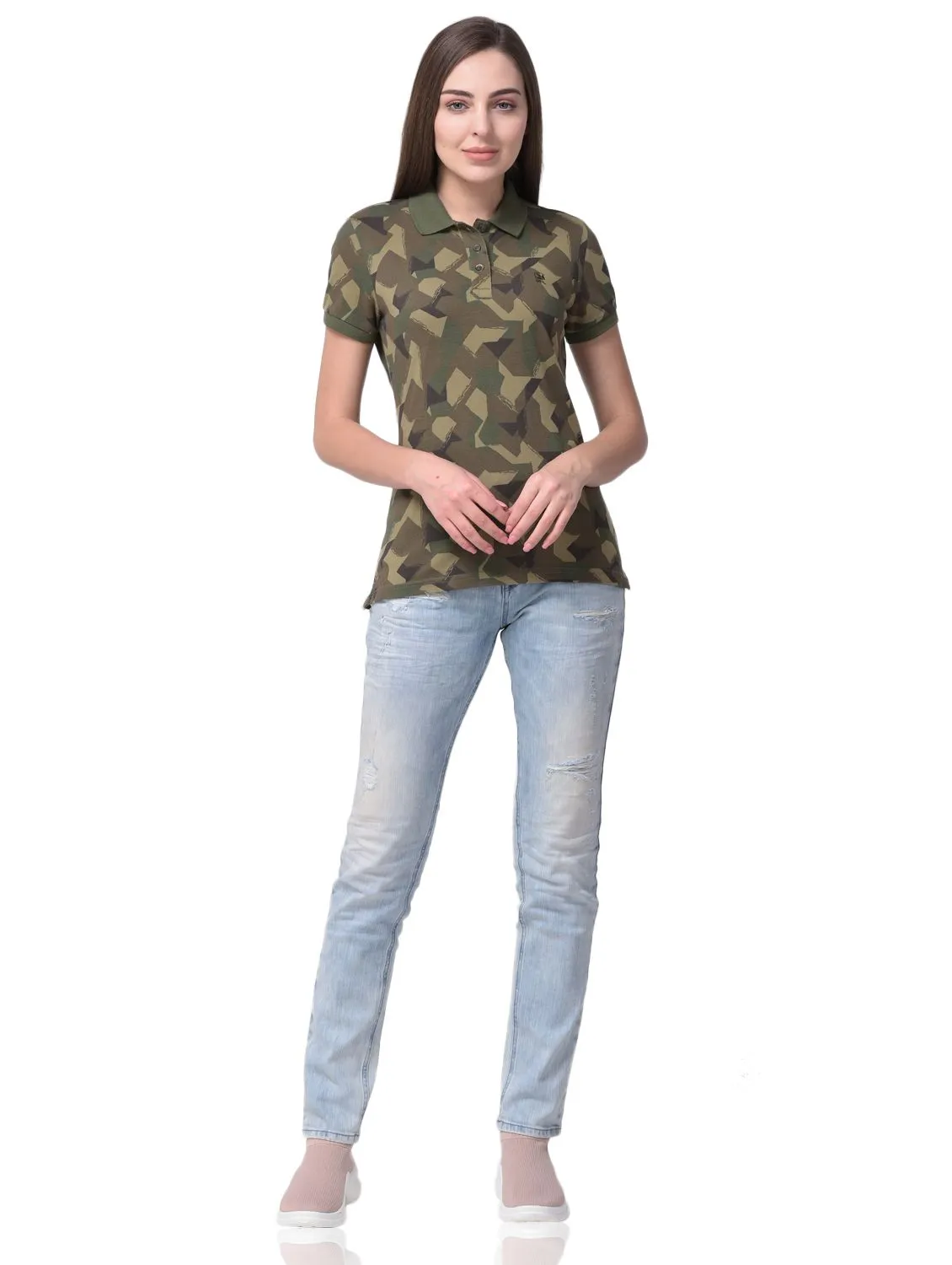 Camouflage green t-shirt for women - Thumbnail 1