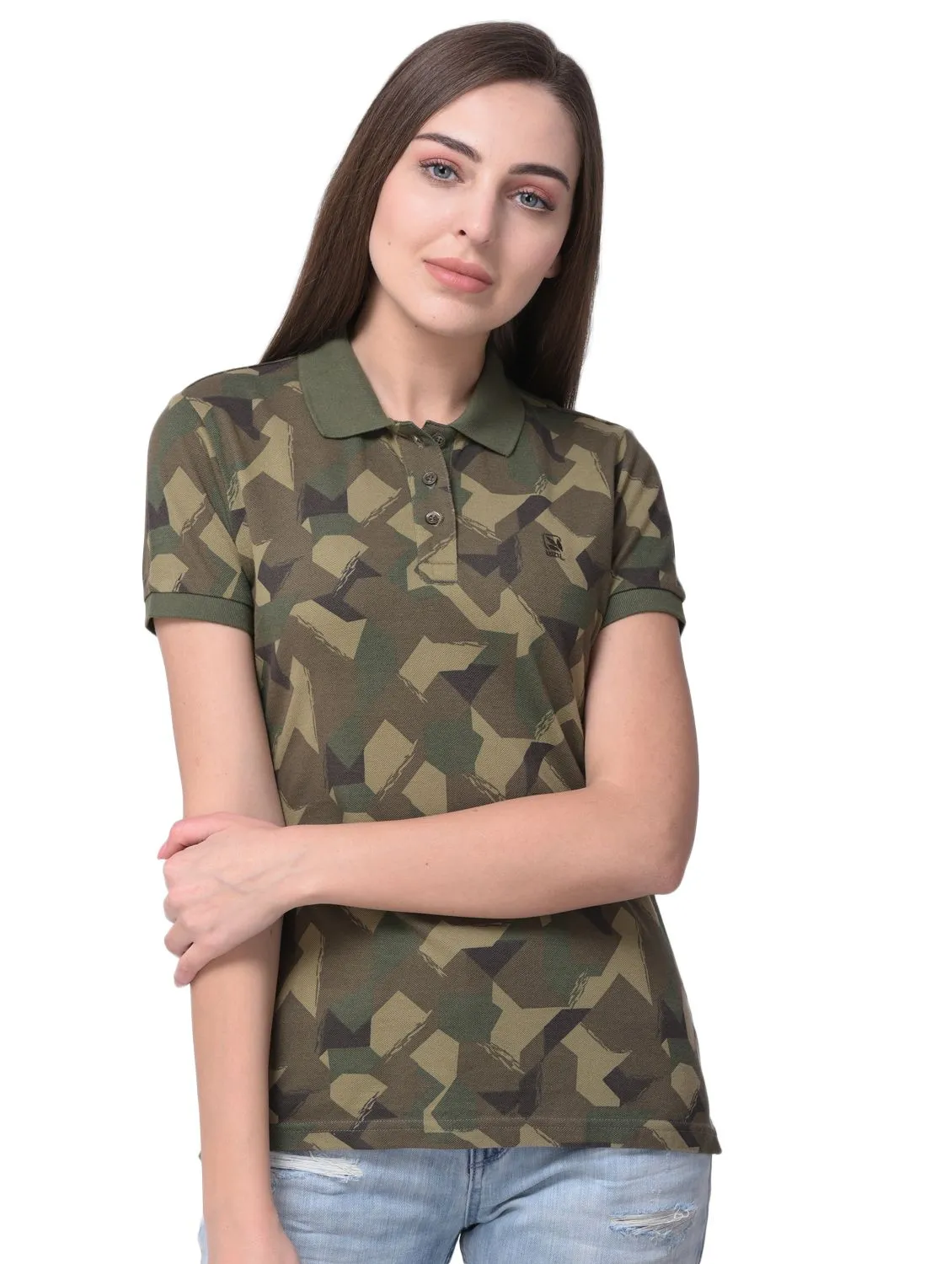 Camouflage green t-shirt for women - Thumbnail 2