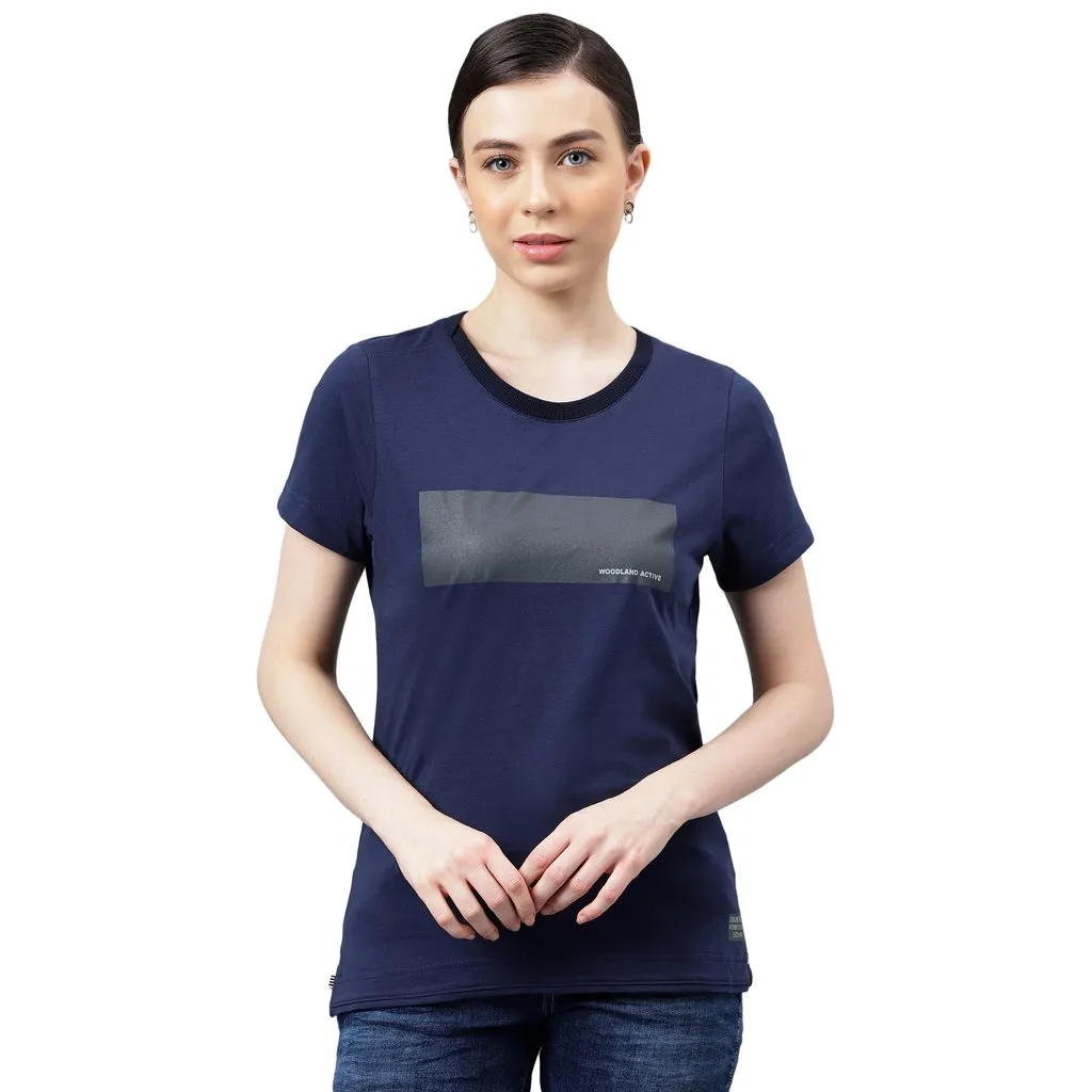 Navy round-neck t-shirt for women - Thumbnail 1