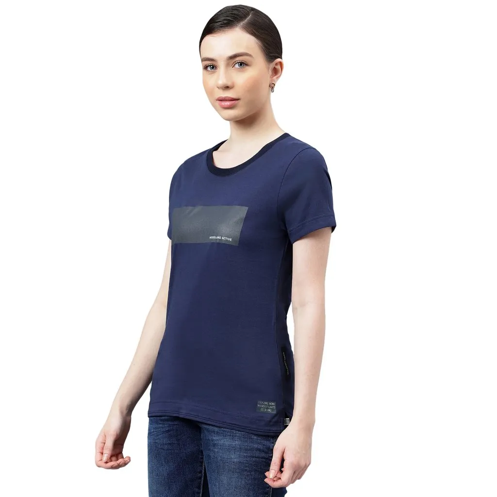 Navy round-neck t-shirt for women - Thumbnail 2