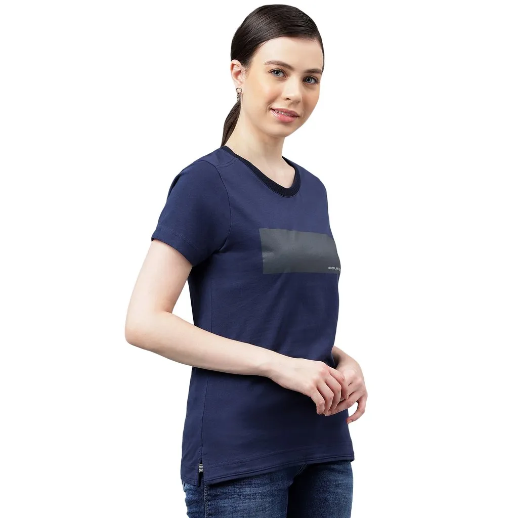 Navy round-neck t-shirt for women - Thumbnail 3