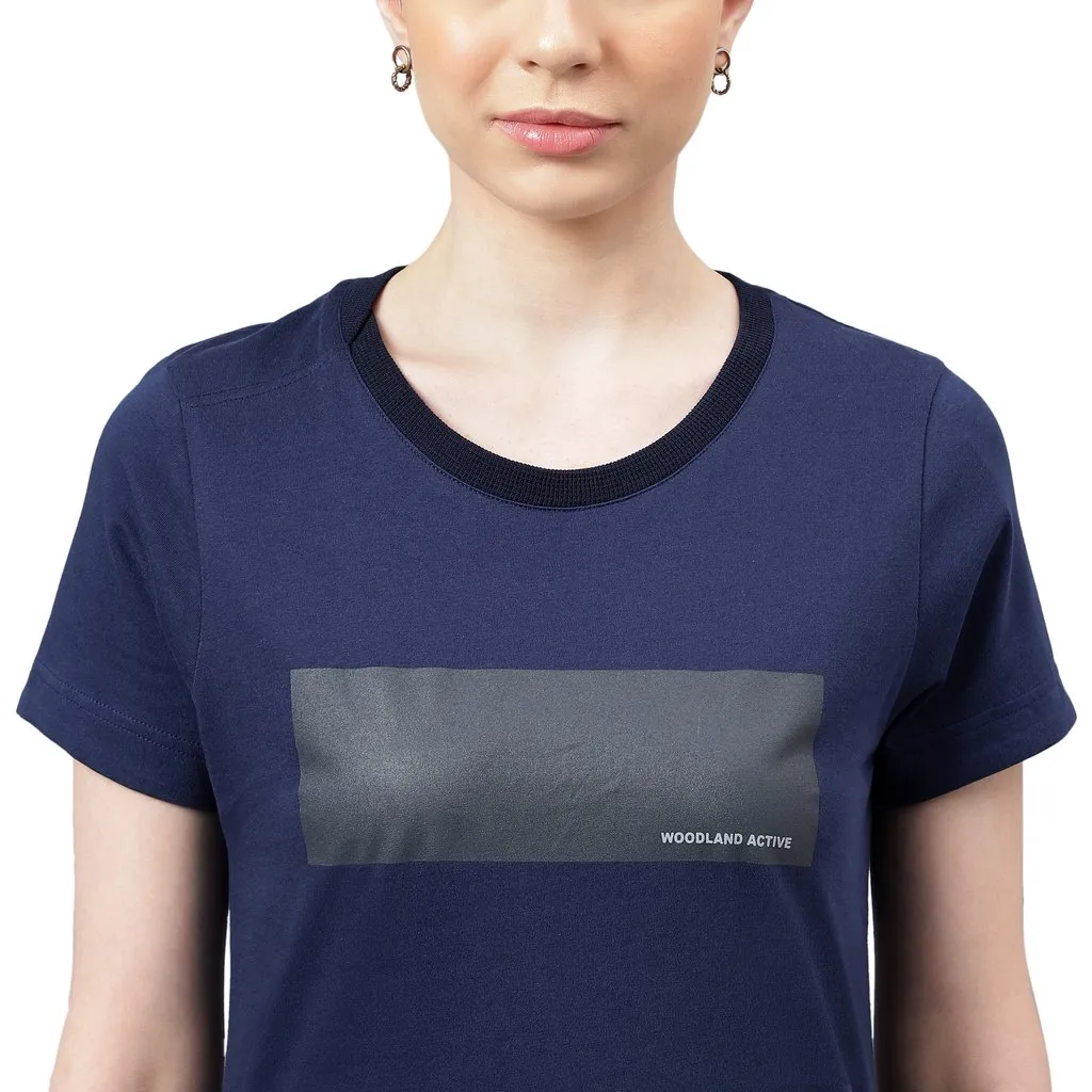 Navy round-neck t-shirt for women - Thumbnail 5