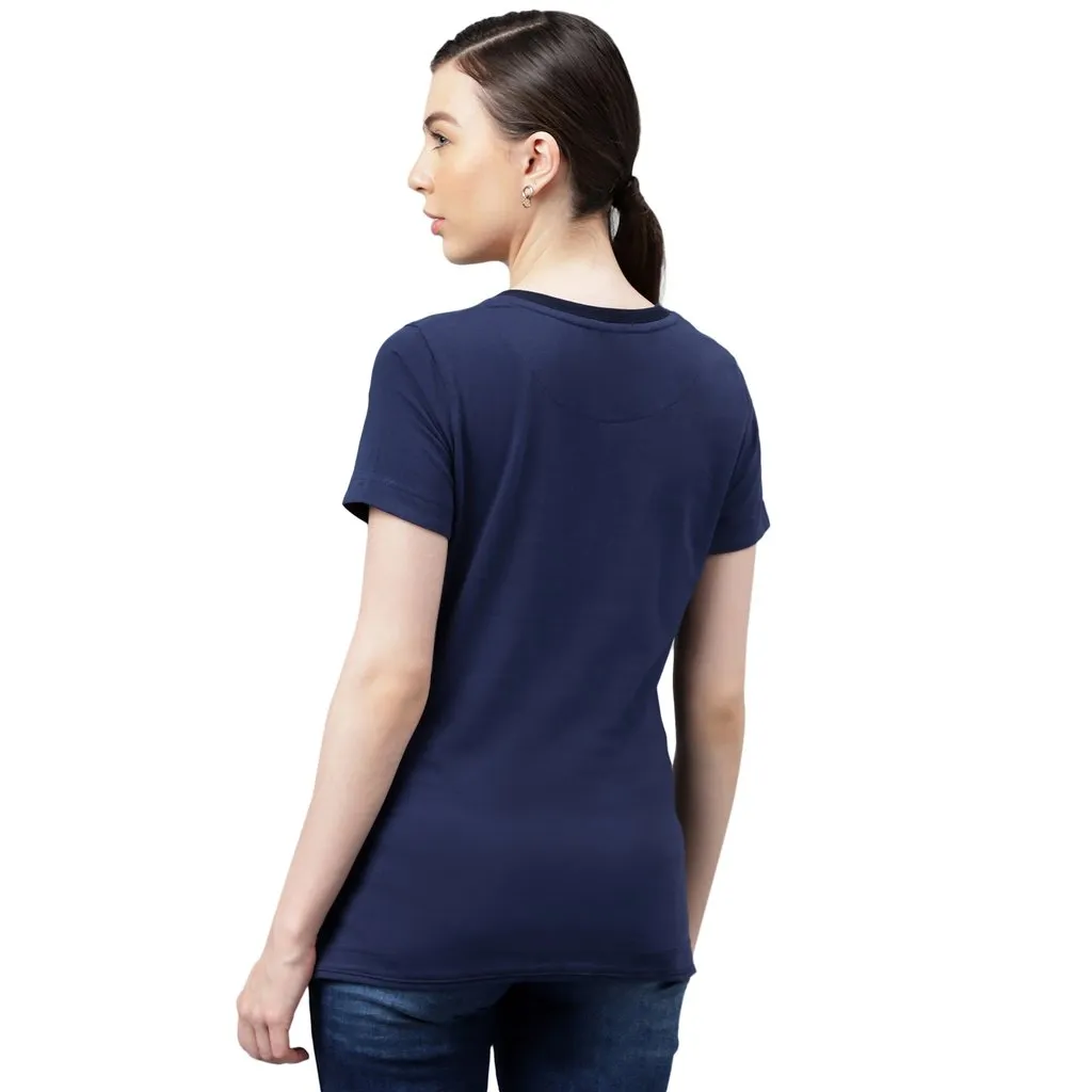 Navy round-neck t-shirt for women - Thumbnail 6