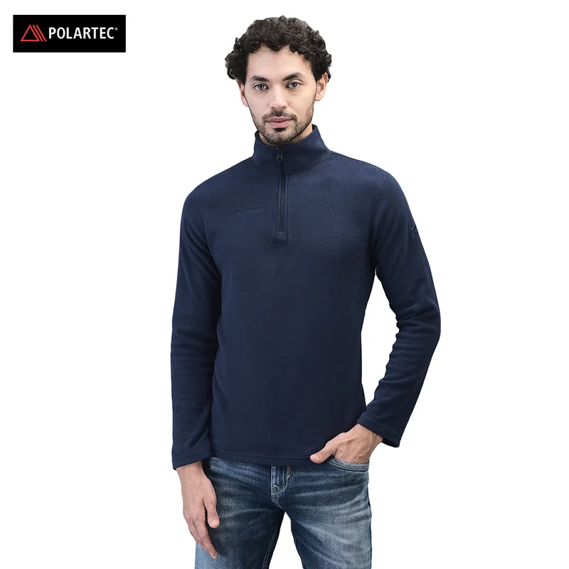 Men Ink blue Sweatshirt with half zip clousre - Thumbnail 1