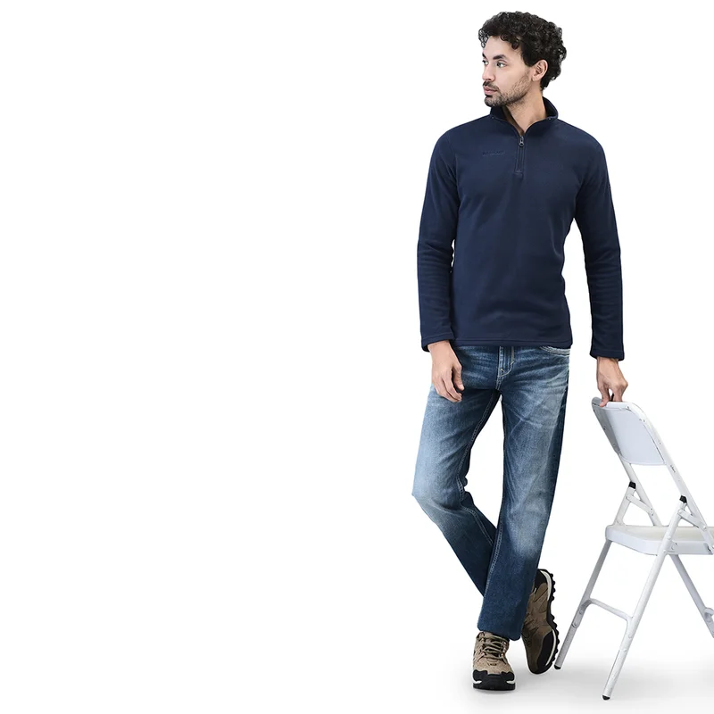 Men Ink blue Sweatshirt with half zip clousre - Thumbnail 8